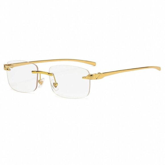 Luxury Leopard Clear Lens Gold Frame Hip Hop Retro Men's Rectangular Glasses - Picture 1 of 5